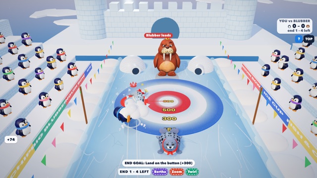 Penguin Bowls mini-game in play on Qwiz Rush